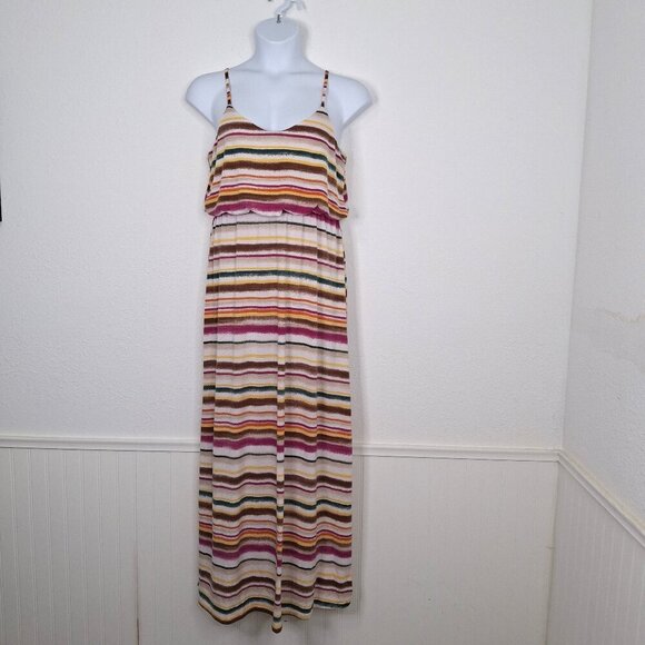 American Rag Multicolor Striped Maxi Dress Sz XL Adjustable Straps Boho 70s Art - Picture 1 of 15